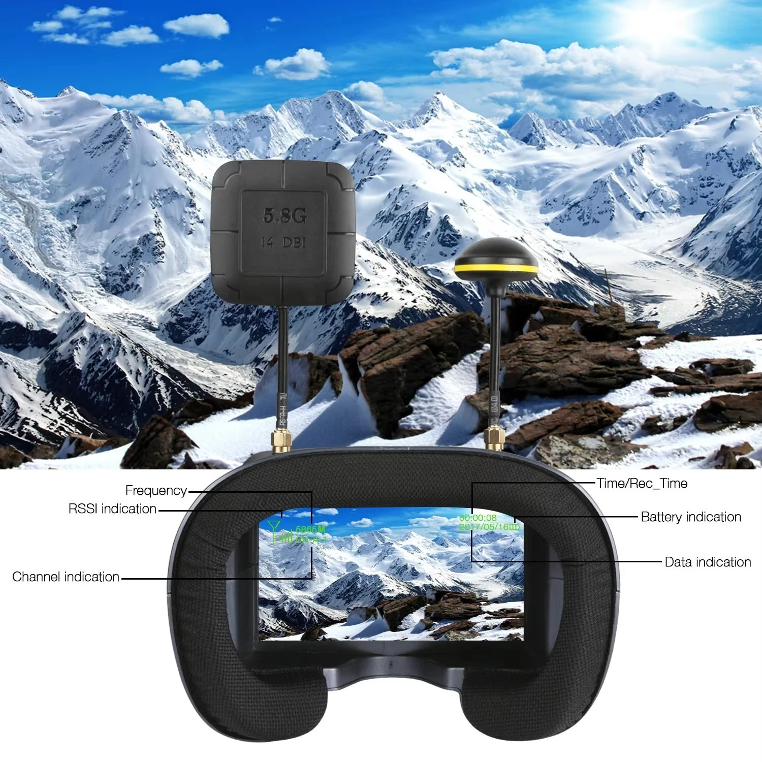 Óculos FPV SkyDElEV800D de 5 P - Fpv Goggles Headset avaliação e preço